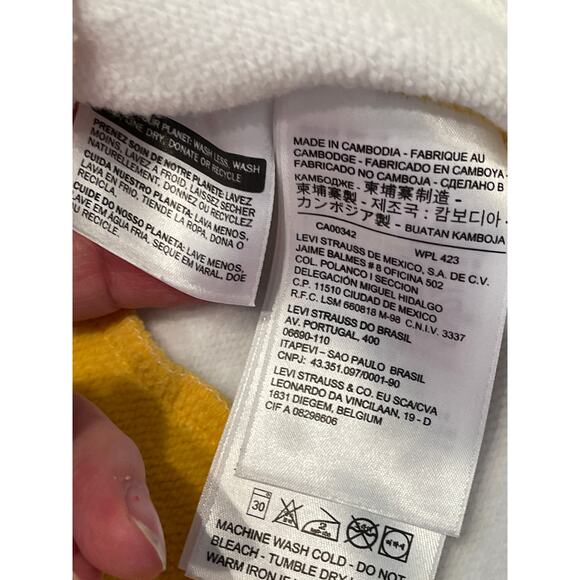 Levi's Womens Yellow Colorblock Cotton Blend Crop Sweatshirt Shirt Hoodie Top L - Picture 7 of 11